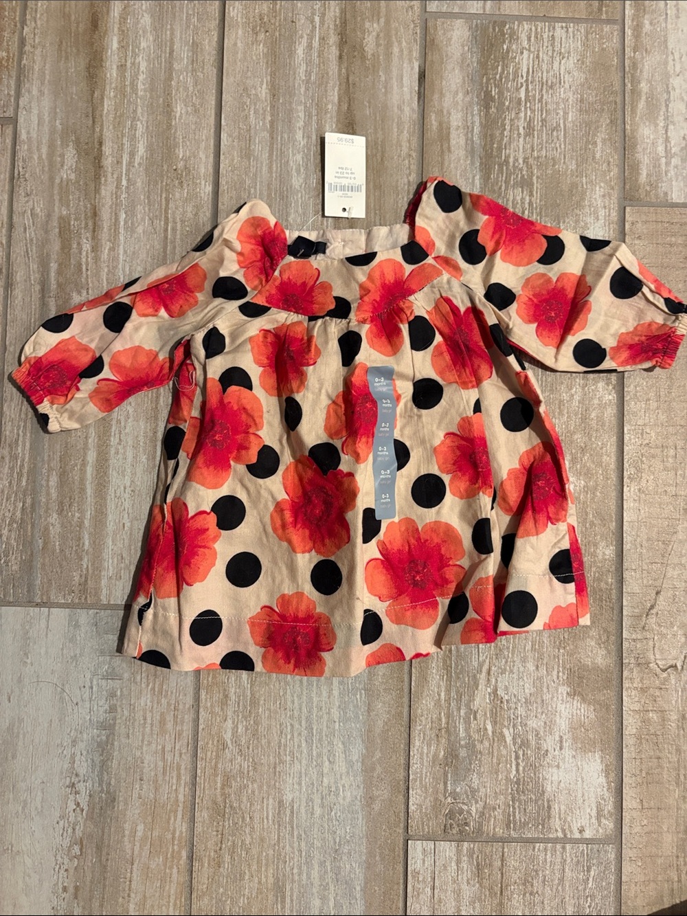 Baby GAP Cream Peasant Dress with Red Floral & Black Dot Print